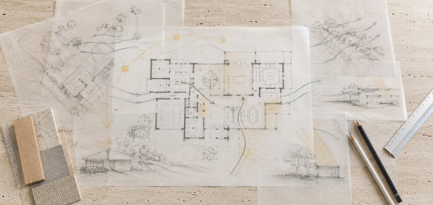 建築模型と設計資料のある仕事場